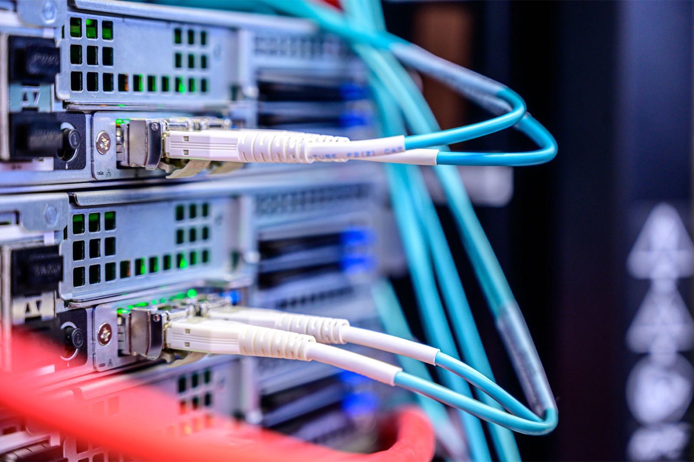 Network switch and patch cables in a server rack