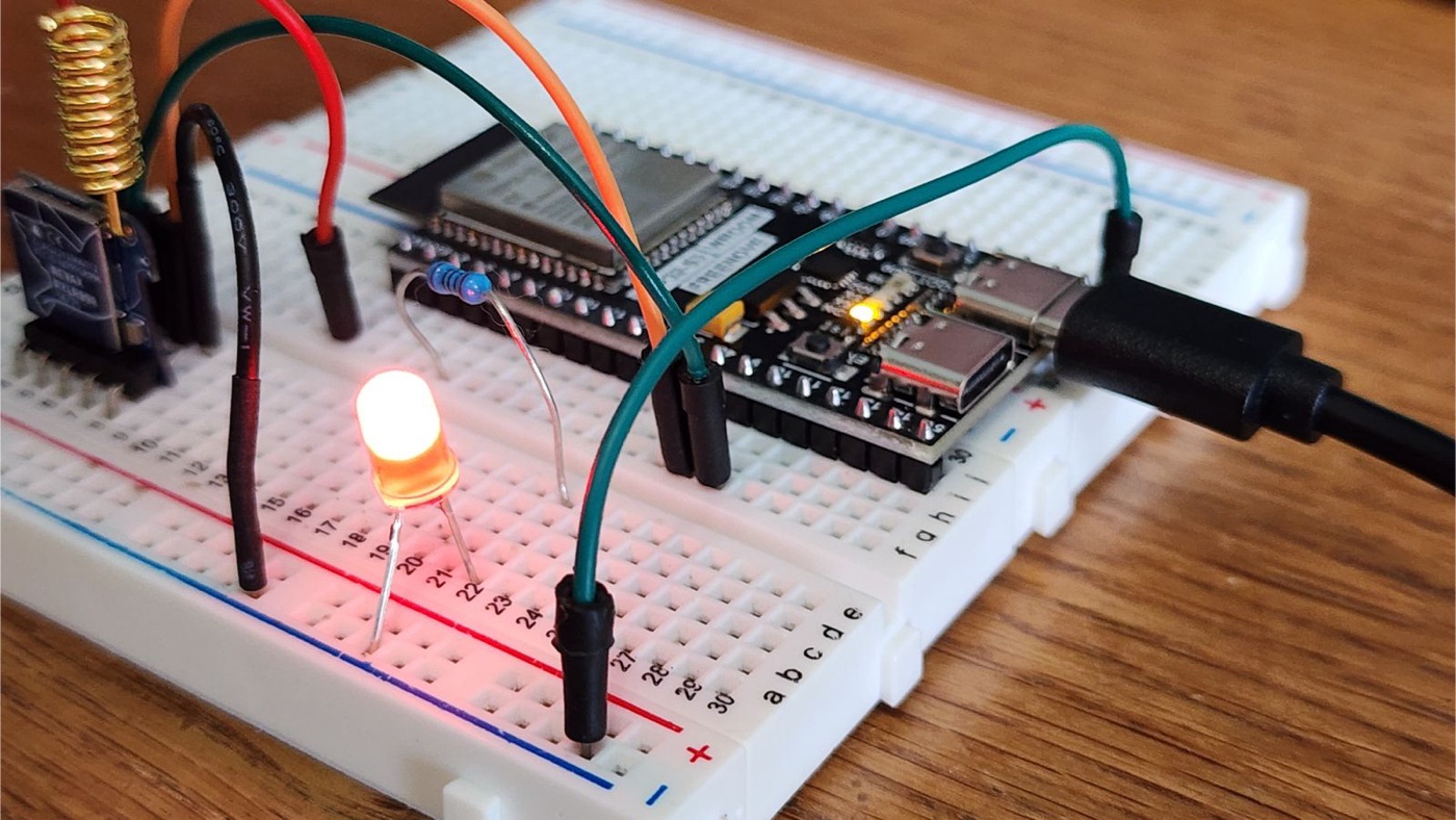 Microcontroller development board wired to sensors